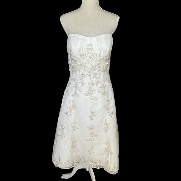 Wedding Dress Bridal Gown Ivory Gold Size 12 Convertible Two Length Embellished - Picture 9 of 16